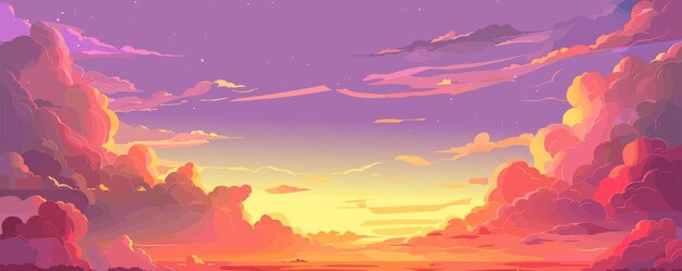 Vector sunset sky summer sunrise pink clouds heaven panorama landscape vector fluffy cumulus twilight