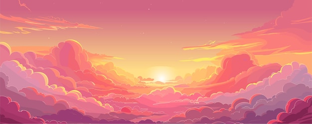 Vector sunset sky summer sunrise pink clouds heaven panorama landscape vector fluffy cumulus twilight