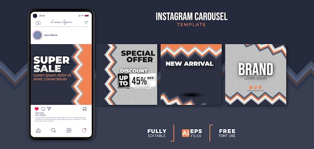 Super sale instagram carousel template with smartphone