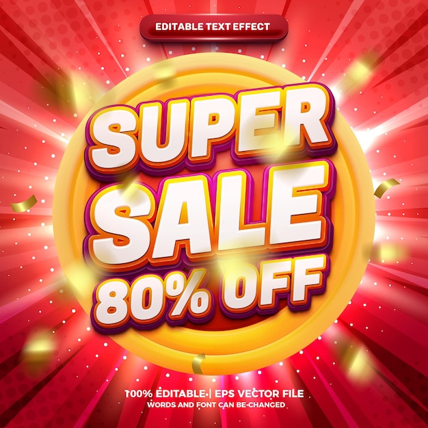 Vector super sale promo bold 3d editable text effect