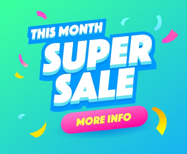 Super sale square banner, colorful and playfulspecial offer banner. Super sale