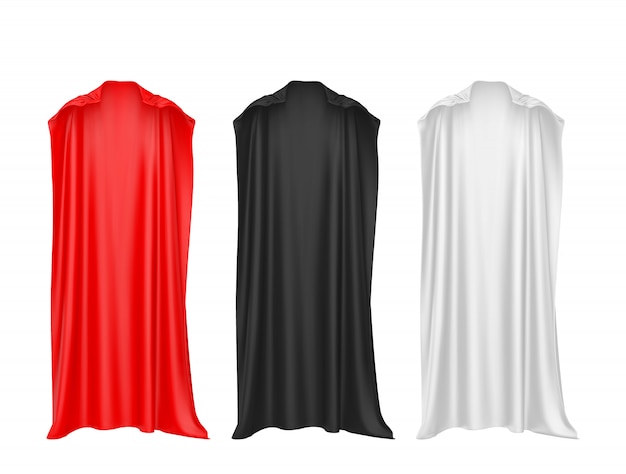 Superhero red, black, white cape isolated on white background.