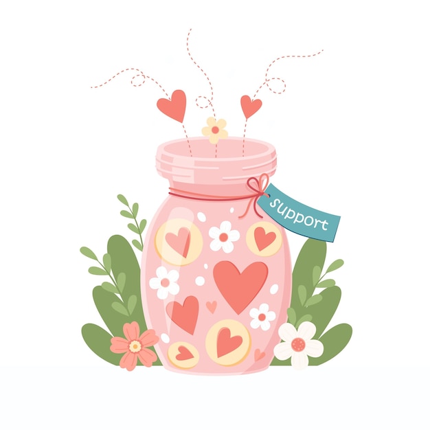 Support and charity concept Glass jar with hearts inside Helping others donations volunteering