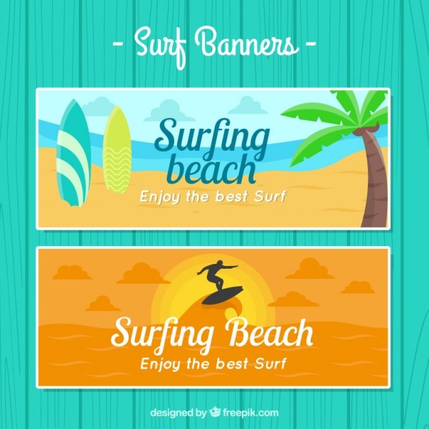 Vector surfer banners beach landscape