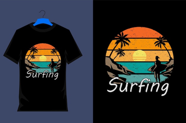 Surfing Retro Vintage T Shirt Design