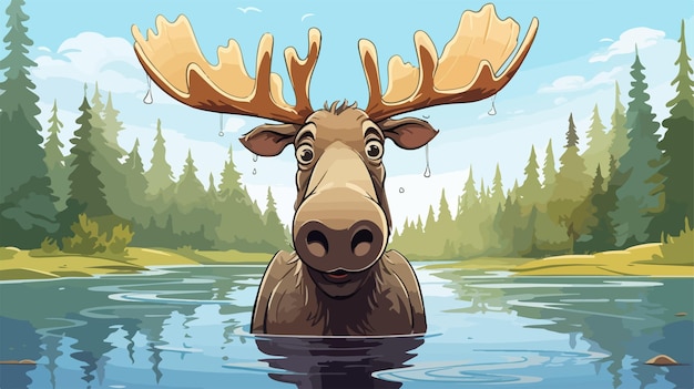 Vector surprised moose cartoon illustration