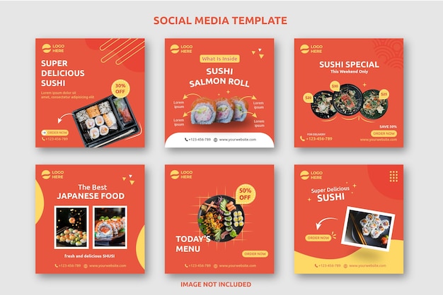 Sushi restaurant social media posts template