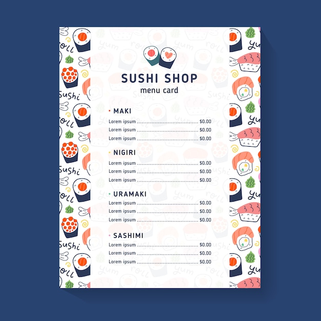 Vector sushi shop menu template