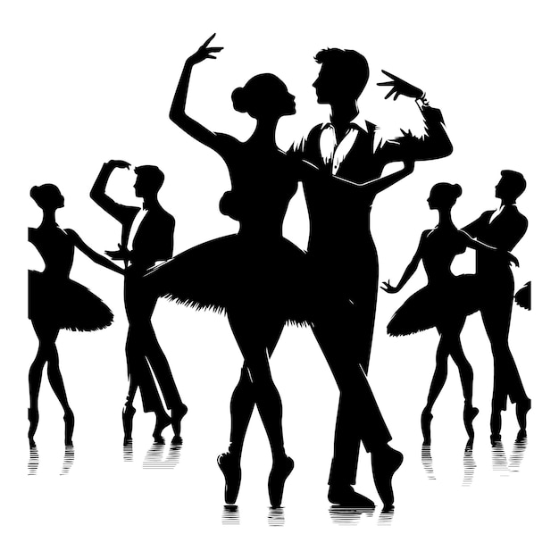 SVG Black silhouettes of ballet couples on a white background