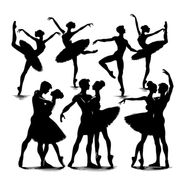 SVG Black silhouettes of ballet couples on a white background