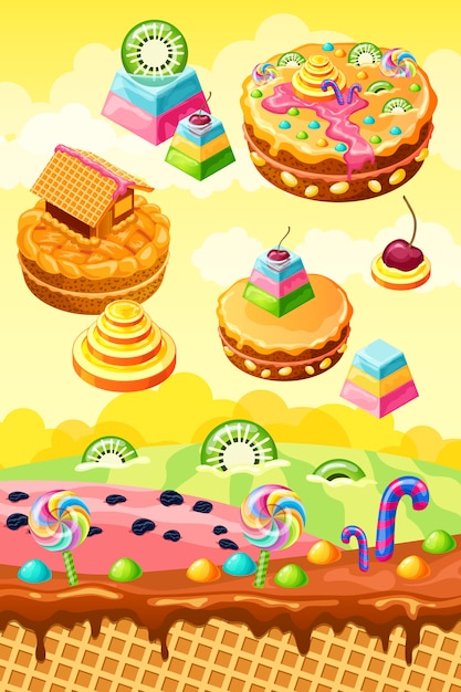 Sweet candy land. Cartoon game illustration.