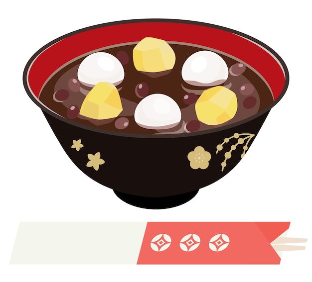 Sweet red bean soup with white ball dumpling and chestnut