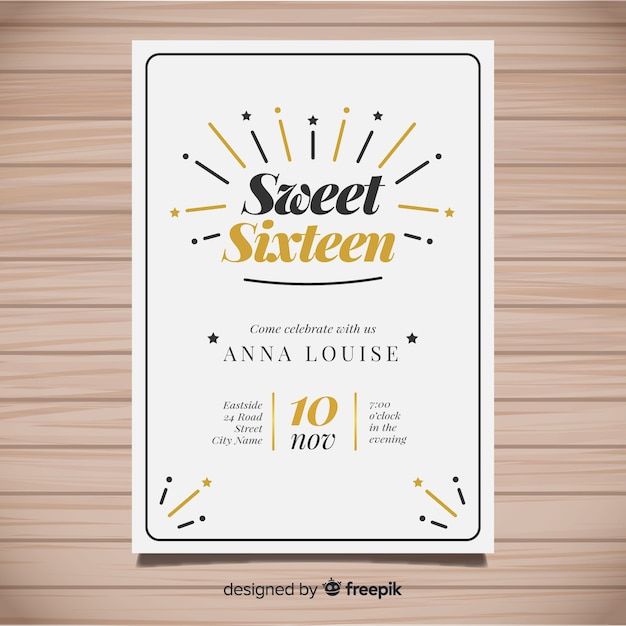 Vector sweet sixteen birthday invitation