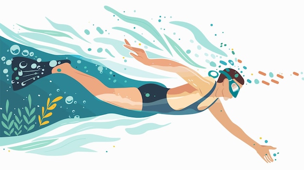 Vector swimmer in flippers vector illustration with mixed media flat style