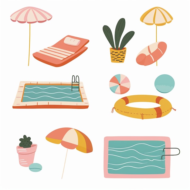 Vector swimming pool vector set simple and mi