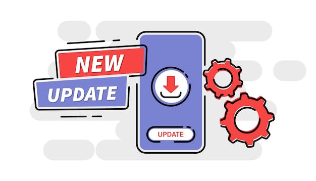 Vector system update. the concept of updating the system software. the download process on the smartphone screen. improvement version software. installing process, for landing page, ui, app, banner template