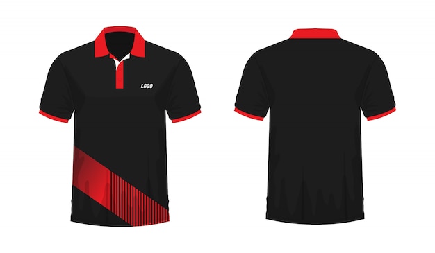 T-shirt Polo red and black template for design  .