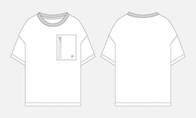 Vector t shirt technical drawing fashion flat sketch vector illustration template front and back views