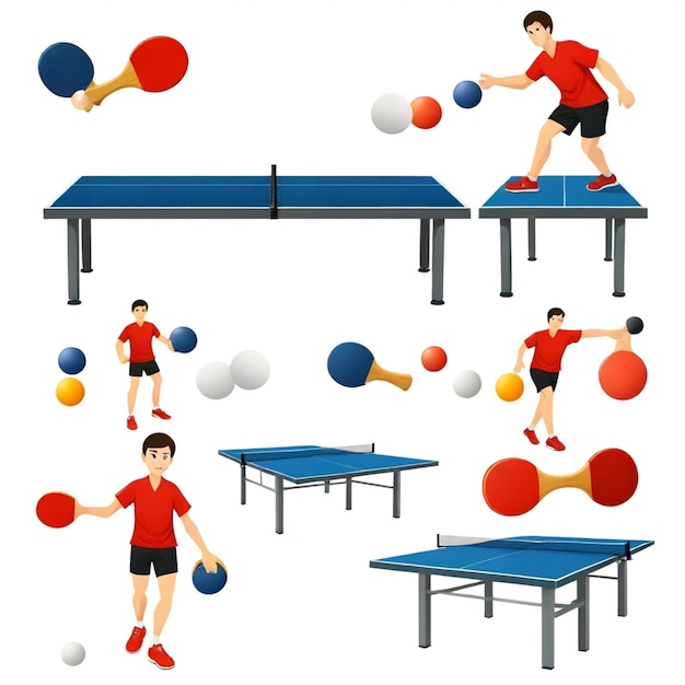 Vector table tennis vector set white background isolated a high