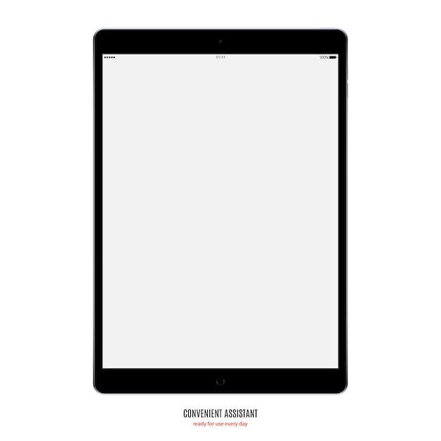 Tablet black color with blank screen saver isolated on white background. mockup of realistic and detailed device