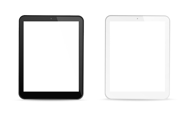 Tablet computer gadgets white blank screen display realistic black digital device mockup equipment v...