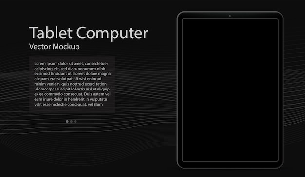 Vector tablet computer vector mockup template with black screen and abstract background