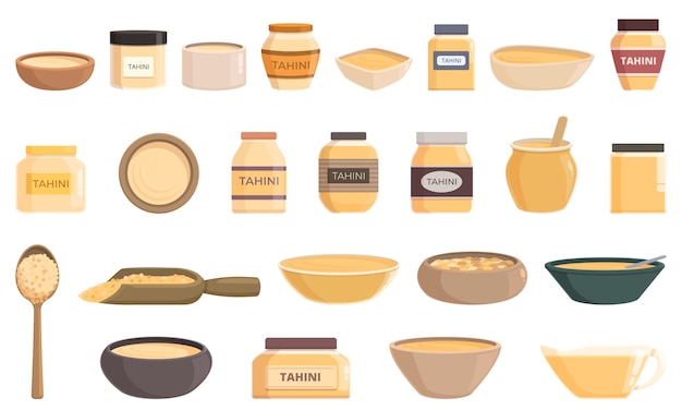 Tahini icons set cartoon vector Cuisine food