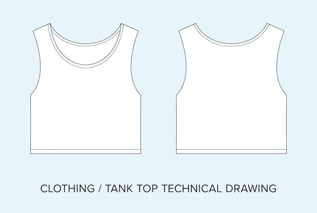 Vector tank top technical drawing apparel blueprint for fashion designers