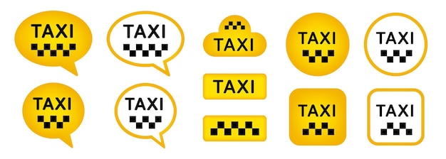 Taxi service icon set Yellow speech bubble