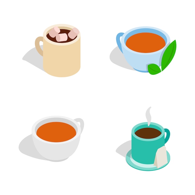 Vector tea cup icon set on white background