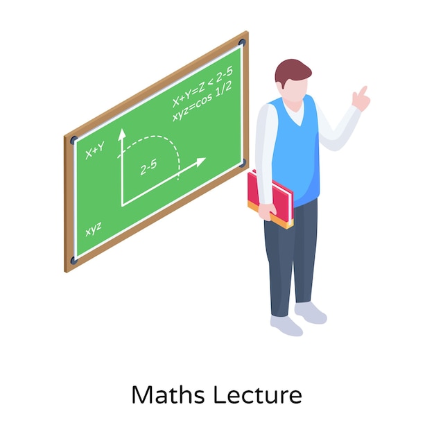 A teacher delivering maths lecture isometric icon