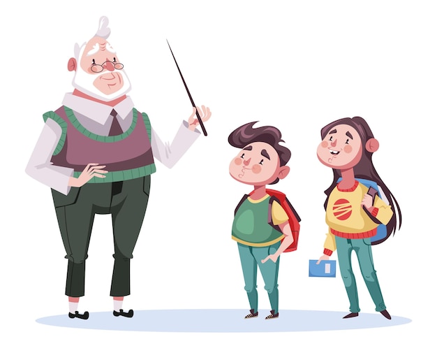 Teacher professor with school children student pupilds kids characters concept