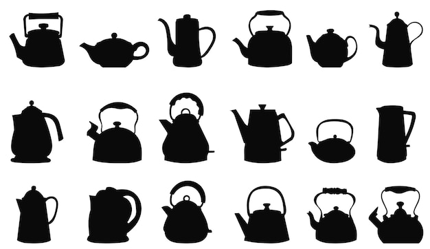 teapots set collection vector silhouette