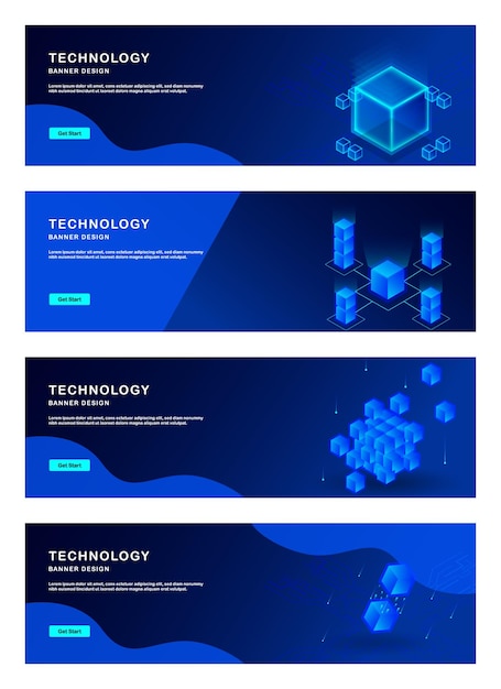 Technology concept for web banner template or brochure Blue color Block chain