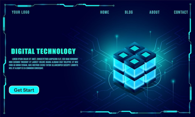 Technology concept for web banner template or brochure Blue colour