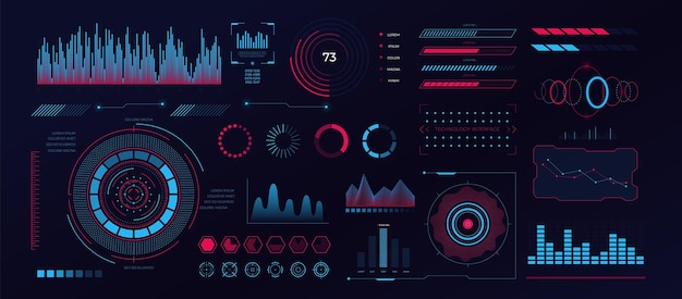 Vector technology dashboard ui. futuristic infographic data screen with diagram graph charts. vector set