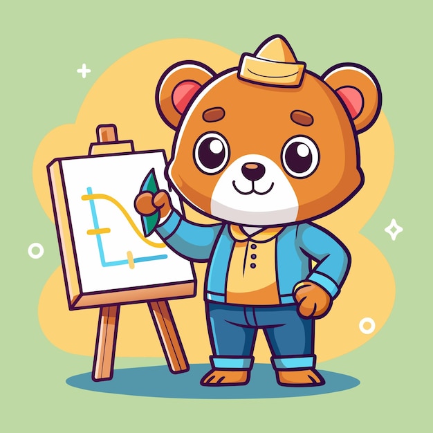 Vector a teddy bear with a hat and a drawing of a graph on it