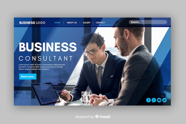 Vector template business landing page with photo