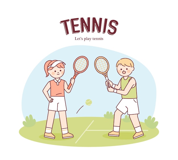 Tennis advertising banner poster Cute characters holding tennis rackets