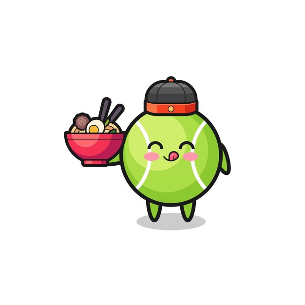 Vector tennis as chinese chef mascot holding a noodle bowl  cute design
