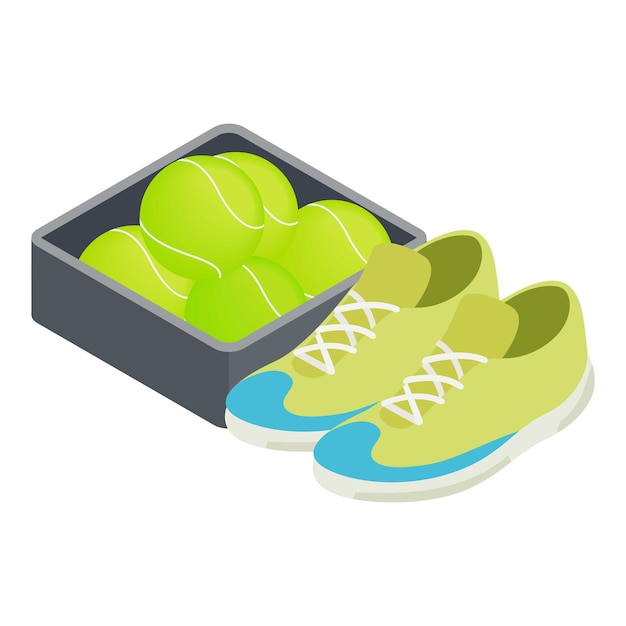 Tennis elements icon Isometric illustration of tennis elements vector icon for web