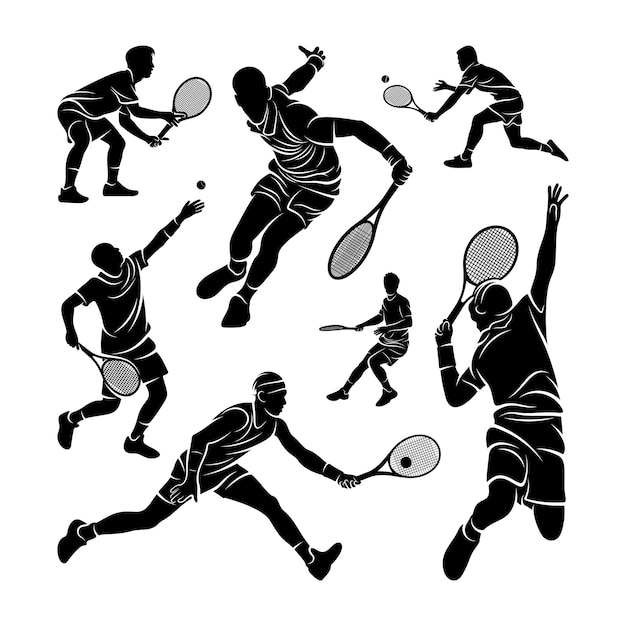 Vector tennis player stylized logo vector template illustration symbol silhouette design