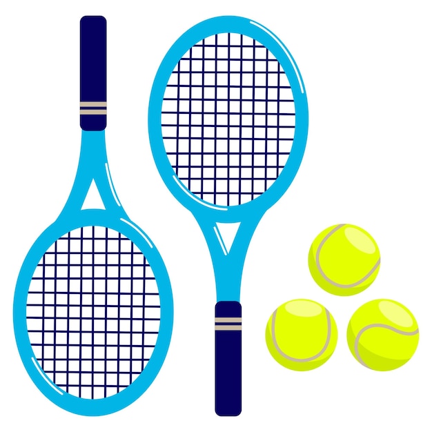 Tennis rackets and balls Tennis sports equipment Vector illustration