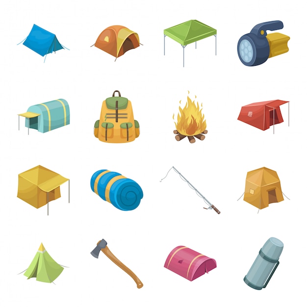 Tent and camp  cartoon set icon. Campfire travel isolated cartoon set icon.  tent and camp  .