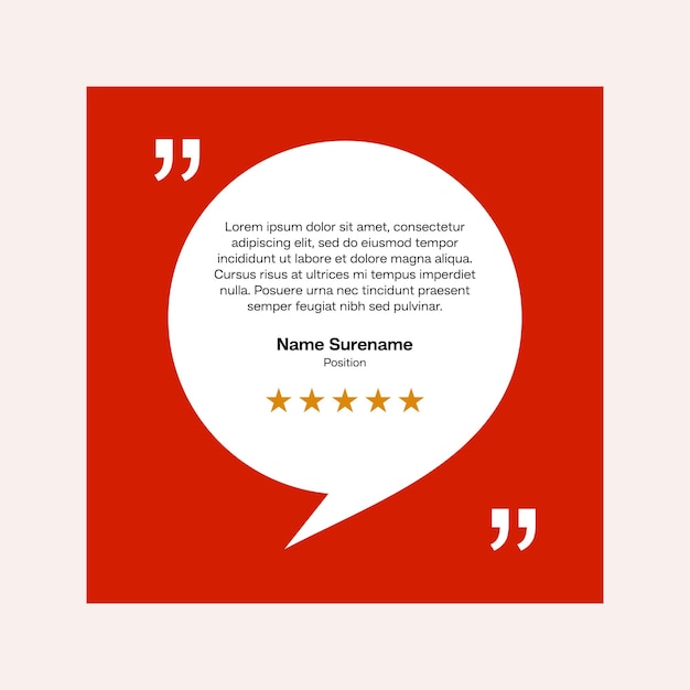 Vector testimonial review template design with star rating remark