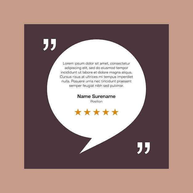 Vector testimonial review template design with star rating remark