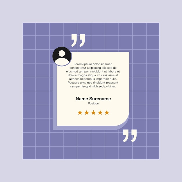 Vector testimonial review template design with star rating remark