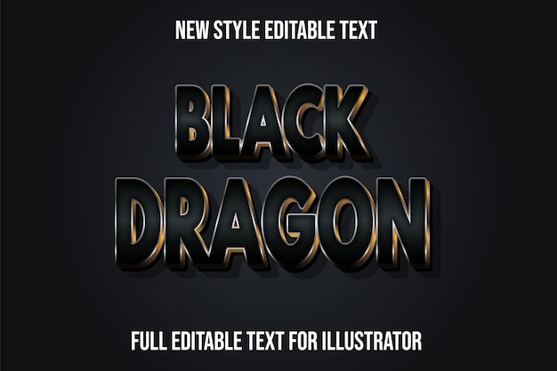 Text effect 3d black dragon color black and gold gradient