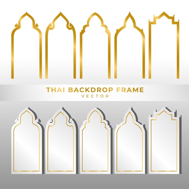 Thai gold backdrop frame vector five styles on white background Traditional style in Thailand Must use in temples or buddha rooms Line Thai style Luxury style