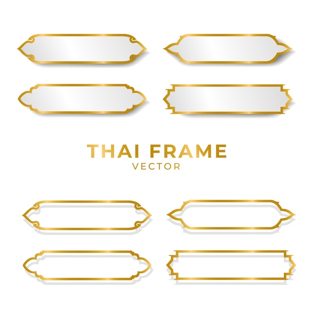 Vector thai gold backdrop frame vector on white background traditional style in thailand must use in temples or buddha rooms line thai style